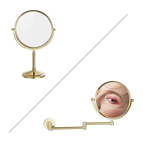 DOWRY Makeup Tabletop mirror with Wall Mounted Makeup Mirror, gold finish Cover