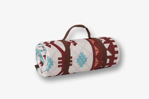 Image of Picnic Blanket Waterproof Camping Mat 200cm Large Beach Picnic Mat with Portable Handy Tote for Travel Sports Home Yoga Park Grass Mat for Baby (Maroon Diamond Pattern)