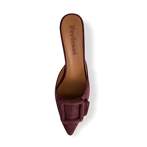 Image of Fericzot Mule Slippers for Women,Slingback Buckle Pumps Pointed Toe Kitten Heels Shoes Slides Backless Dress Sandals