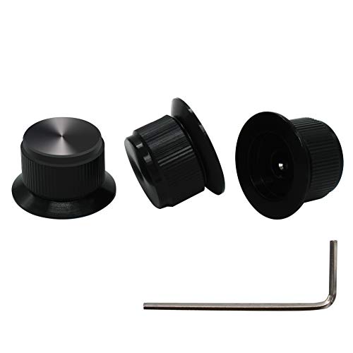 mxuteuk 3pcs Black Aluminum Alloy Potentiometer Control Knob Volume Audio Electric Guitar Bass Screw Type 24 x 14.5mm (dh) KNOB-07-BK