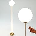 Ozarke Polaris LED Tall Floor Lamp with Frosted Glass Globe, Mid Century Modern Standing Light for Living Room Decor, Bedroom & Home Office, Warm 3000K, ETL Listed - Brass Gold