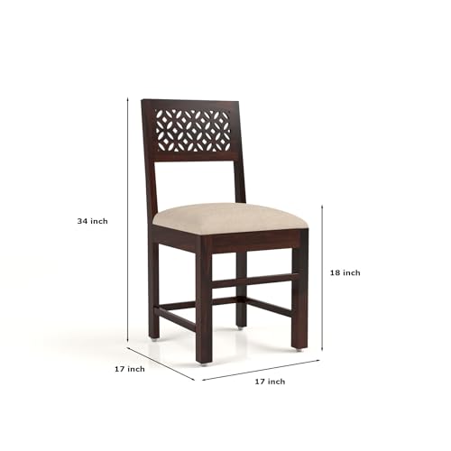 Image of Solid Sheesham Wood 4 Seater Large Dining Table Set with Cushioned Chairs for Dining Room | Living Room | Home & Office | Hotels Restaurant & Cafe (4 Seater Large, Walnut Finish)