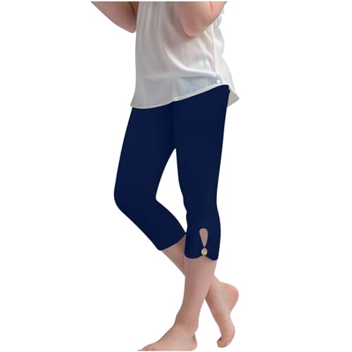 Girls' 𝐂apri Leggings Kids Cropped 𝐂apri Leggings Summer Basic School Sports Dance Soft Workout (Navy, 13-14 Years)