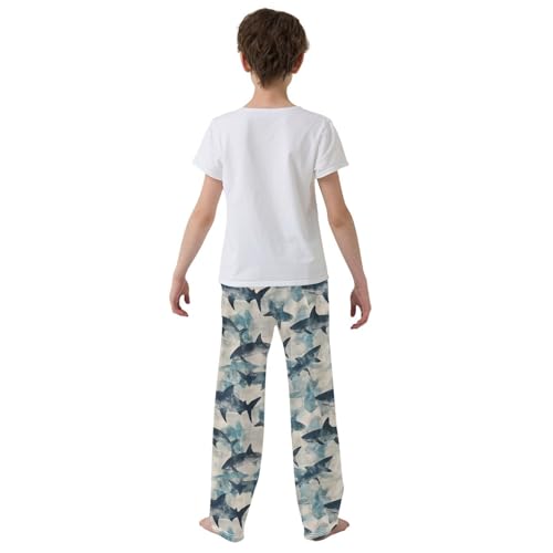 Boys' Pants Ocean Watercolor Sharks Blue Long Bottoms Jogger Pants Elastic Waist Trousers with Pockets S-XL3
