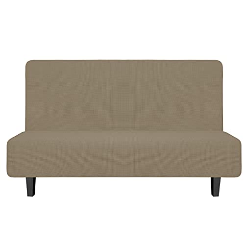 Image of Easy-Going Stretch Medium Futon Slipcover Armless Futon Cover Natural | Sofa Bed Furniture Protector Without Armrests with Elastic Bottom for Kids, Soft Jacquard Machine Washable