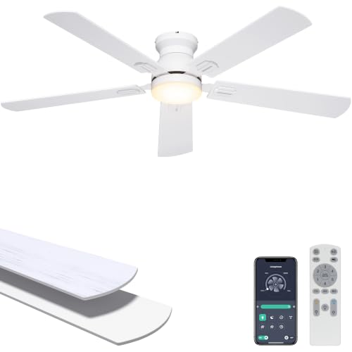 Prime: 52" Ohniyou Low Profile 6-Speed Flush Mount Ceiling Fan (Various Colors) $43.79 & More - image 1