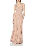 Adrianna Papell Women's Beaded Plunging V Neck Gown, Rose Gold, 4