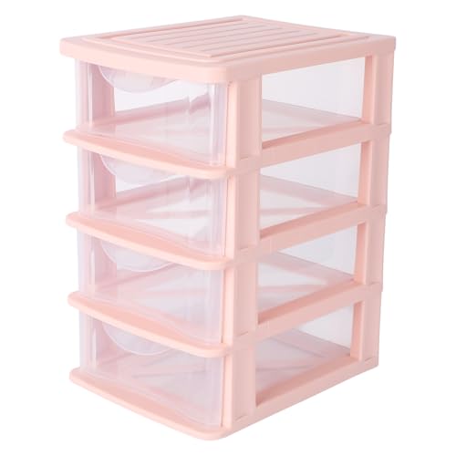 OSALADI Caja de Almacenamiento 4 Cajones, Plástico Pp Transparente, Color Rosa, Organizador de Escritorio para Cosméticos y Artículos Varios, Diseño Apilable y Resistente, Adecuado