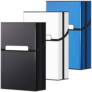 roygra Cigarette Case 3 Pack – 85mm King Size, Magnetic 20 Capacity Aluminum (Black + Silver + Blue)