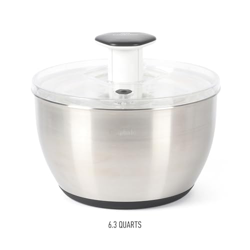 Image of Calphalon Aero 6.3-Qt Stainless Steel Salad Spinner, Fruit & Vegetable Washer Bowl with Strainer Basket for Washing Lettuce, Spinach, Herbs & Fresh Produce