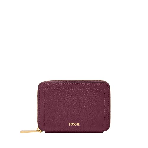Image of Fossil Women's Logan RFID-Blocking Leather Zip Around Card Case Wallet with Keychain