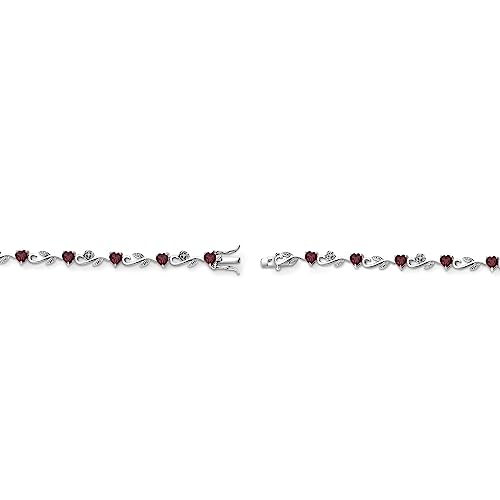 Gem Stone King 925 Sterling Silver Heart Shape Red Rhodolite Garnet and White Lab Grown Diamond Greek Vine Flower Tennis Bracelet For Women (5.54 Cttw, 7.5 Inch)4