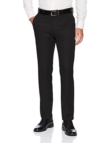 Kenneth Cole REACTION Men's 4-Way Stretch Solid Gab Slim Fit Flat Front Dress Pant, Black, 32Wx30L
