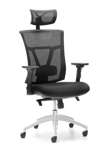 Euromof Silla de Oficina ergonomica. Modelo Ankara. Original Cabecero, Brazos 3D, Mecanismo syncron, Soporte Lumbar 2D, Base de Aluminio.