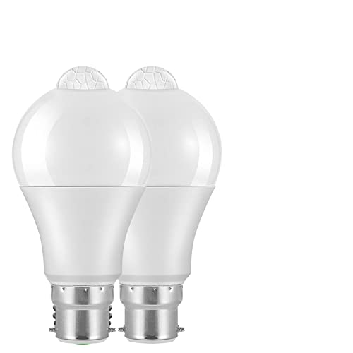 Weskjer Lot de 2 ampoules LED B22 avec détecteur de mouvement à baïonnette B22 12 W 1020 lm, blanc froid 6000 K, IR>85, étanche IP42, économie d'énergie, non compatible avec variateur d'intensité Cover