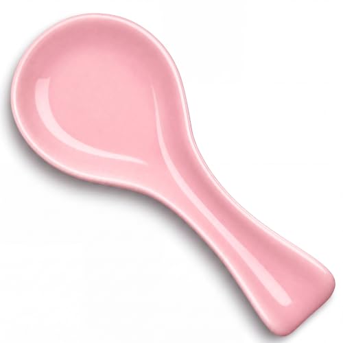 Image of Patelai Ceramic Spoon Rest Spoon Holder Stovetop for Kitchen Stove Coffee Bar Accessories Christmas Gift (Pink,Classic Style)