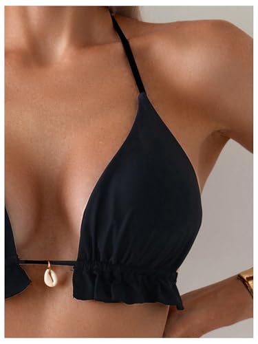 SOLY HUX Women's Halter Bikini Tops Frill Trim Triangle Bathing Suit Swimsuit Tops3