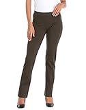 HDE Yoga Dress Pants for Women Straight Leg Pull On Pants with 8 Pockets Brown - L