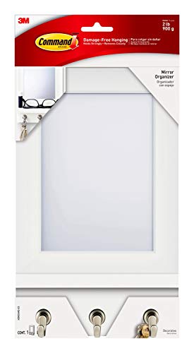 Command Mirror Organizer, Quartz, 1-Organizer with Key Hooks, 8-Medium Strips (HOM24MQ-ES), Great for dorm decor