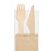 Virsus Set Posate in Legno di Betulla biodegradabili e compostabili BIS forchetta Coltello tovagliolo 3 veli, imbustate in carta Avana, stoviglie bio Eco Friendly Varie Quantità (50)