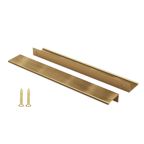 Image of Peaha 10 Pack Kitchen Cabinet Handles 10-1 /16 inch Champagne Bronze Finger Pull | Edge Pulls Bronze Cabinet Pulls Modern Hidden Dresser Drawer Handles Aluminum Alloy Closet Bedroom Living Room
