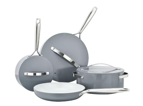 Nonstick Ceramic Cookware Set - Kitchen Cooking Pots & Pans - 7-Piece -Non Toxic PTFE & PFOA Free Oven Safe- Grey