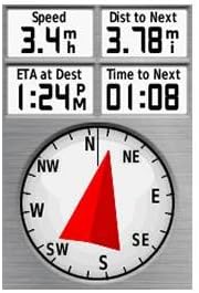 Garmin GPSMAP 62S displaying a compass and navigation data including speed, distance, ETA, and time to next waypoint.