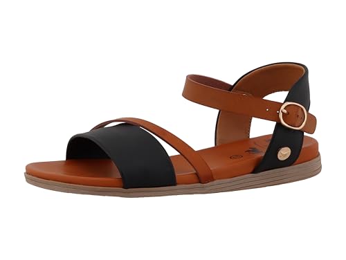 MUSTANG - Nu-pieds noirs et camel à talon plat avec une boucle à ardillon - Taille numeric_36