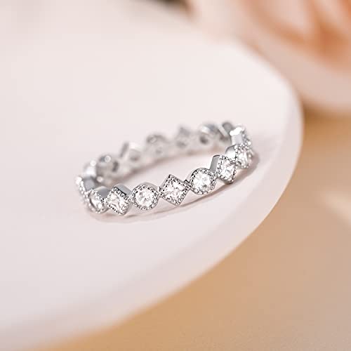SHINYSO Eternity Ring Wedding Band for Women Round Cubic Zirconia Full Engagement Stacking Dainty Silver Rings Size 4-102