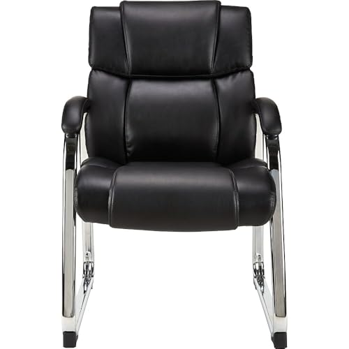 Staples Sonada Guest Chair with Arms, Bonded Leather, Padded Arms, Mid-Back Support, Black