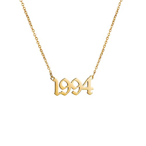 Year Necklace for Womens Girl,Initial Birth Year Number Necklace Men Boy Birthstone Birthday Charm Friendship Old English Font Stainless Steel Pendant Necklace Chain Jewelry(Year Necklace 1994,Gold)