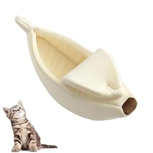 Cute Banana Bed for Cats,Plush Pet Sleeping Nest, Removable and Washable Cat House,Banana Pet Bed for Small Cats Dogs, Universal in All Seasons Indoor (Beige, Large)