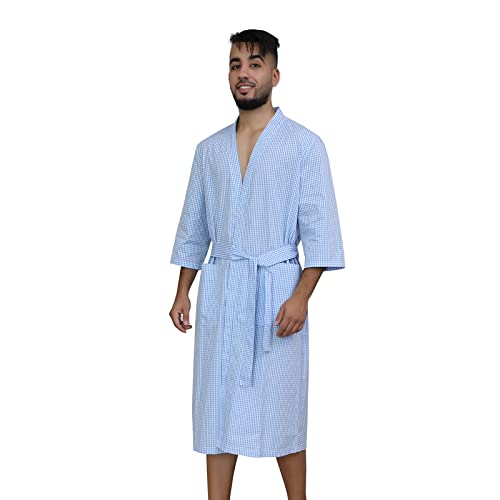 Mens Bathrobe, Lightweight Cotton Short Sleeve Silky Bath Robe for Men