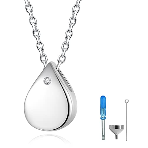 925 Sterling Silver Urn Cremation Ashes Memorial Keepsake Teardrop Eternity Memorial Pendant Mom Dad Jewelry for Women