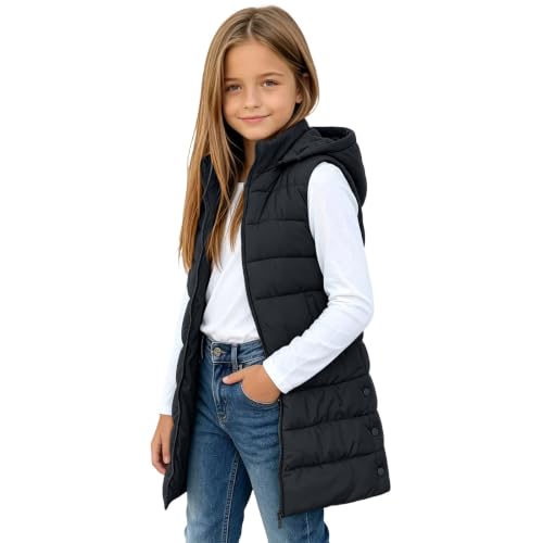 Girls Long Puffer Vest Sleeveless Hooded Zipper Quilted Kids Winter Jacket - image 5