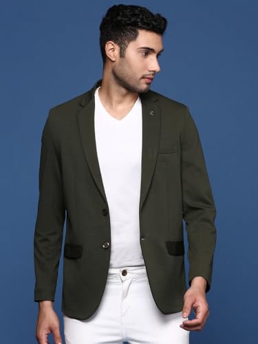 Image of SHOWOFFFF Men Solid Single Breasted Formal Blazer | Notched Lapel Full Sleeves Cotton Blazer for Mens | Slim Fit Regular Length Blazer for Men's