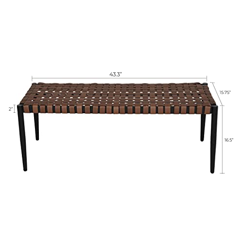 Grand Patio Outdoor/Indoor Aksel 2-Seat Bench, Steel Frame Leather-Look Resin Wicker Bench With Tapered Legs, Scandinavian Style Bench For Small Front Porch Entryway Bench For Garden Dining #TOP1