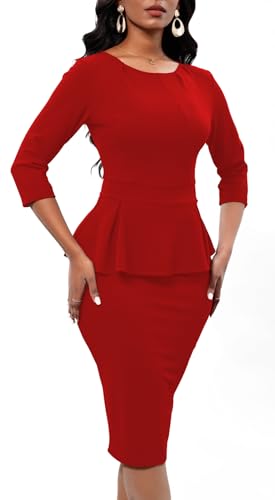 Image of BestGirl Women's Peplum Dresses Bodycon 3 /4 Sleeve Wear to Work Office Sheath Dress