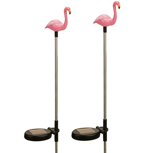 (2 Pack) Solar Powered Flamingo Novelty Stake Pathway Light, Red LED