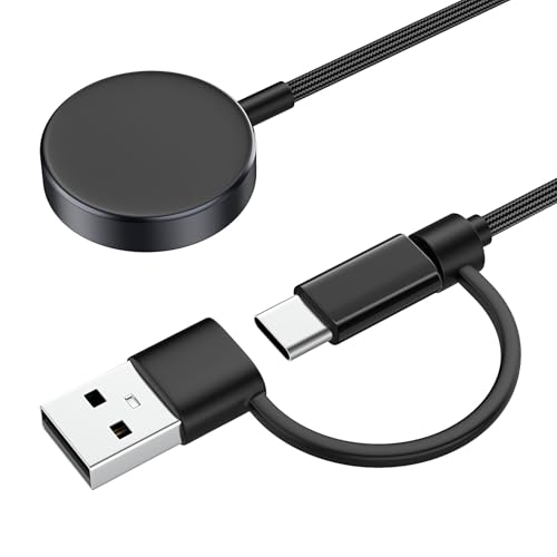 MoKo 2 in 1 Caricatore per Samsung Galaxy Watch 8/8 Classic/7/Ultra/6/5/5 Pro/4/3/Active2/FE, Caricabatterie Magnetico con Cavo Intrecciato Nylon da 1 m e Adattatore da USB-C a USB-A