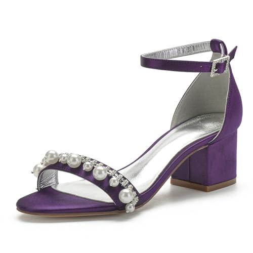 Sandales à talons bas en satin pour femmes FGRID violet foncé pointure 40
