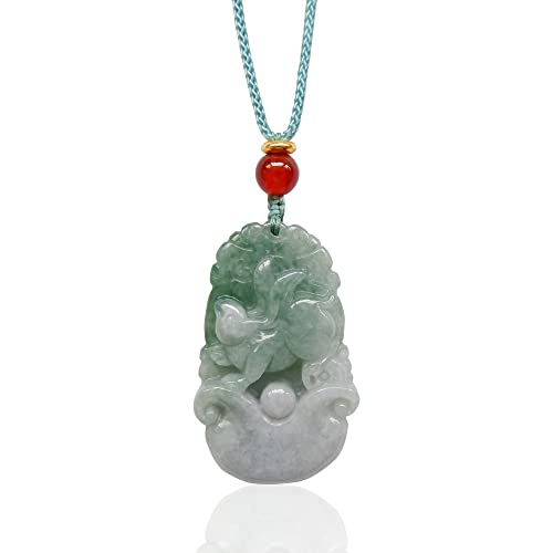 Handmade jade zodiac pendant, natural grade A light green exquisite jade zodiac necklace. (Rabbit)