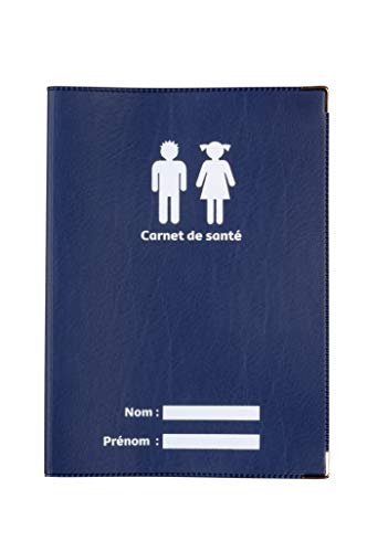 Protège carnet de santé Bleu Marine Fabrication Française Simili Cuir Renfort métal aux Angles Porte étui Enfants Adultes