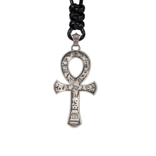 Collier croix Ankh égyptienne argent 925 cordon noir bijou talisman de vie