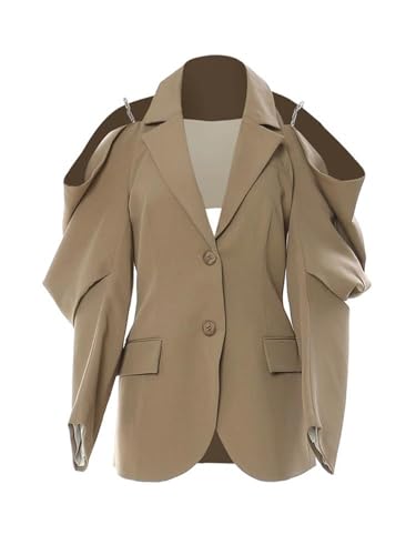 Women's Off Shoulder Chain Large Size Blazer Lapel Long Sleeve Loose Jacket2