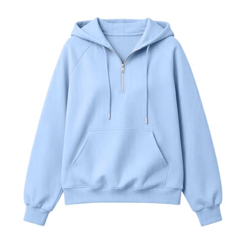 Womens Sweatsuits 2 Piece Outfits Half Zip Hoodie and Sweatpants Sky Blue - image 5
