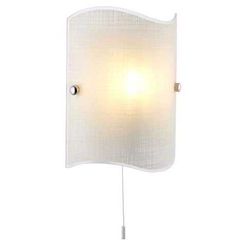 E14 Single Matt White Glass & Polished Chrome Pull Cord Switch Wall Light Cover