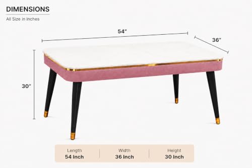 Image of WOODEN SPACE 4 Seater Wooden Dining Table Set | Urban Marble Top Dining Table with Chairs for Dining Room & Kitchen (Modern Vintage Pink) (54 x 36 x 30 inch)