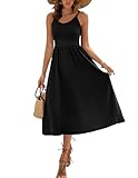 Picture of Zeagoo Boho Floral Dresses Sleeveless Elastic Spaghetti Strap Casual V Neck A Line Flowy Beach Vacation Dresses with Pockets Black