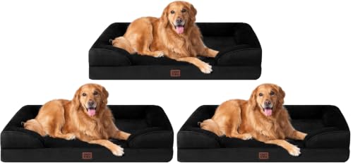 Image of EHEYCIGA Orthopedic Dog Beds for Extra Large Dogs, Waterproof Memory Foam XL Dog Bed with Sides, Non-Slip Bottom and Egg-Crate Foam Big Pet Couch Bed with Washable Removable Cover, Black (Pack of 3)